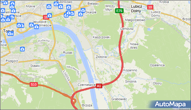 mapa Złotoria gmina Lubicz, Złotoria gmina Lubicz na mapie Targeo