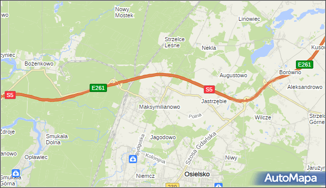 mapa Żołędowo gmina Osielsko, Żołędowo gmina Osielsko na mapie Targeo