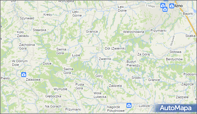 mapa Zwiernik gmina Pilzno, Zwiernik gmina Pilzno na mapie Targeo