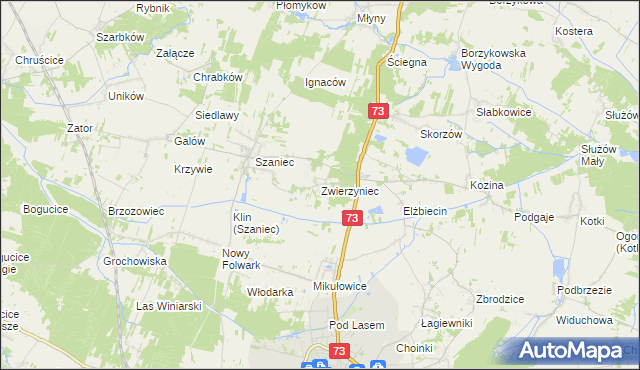 mapa Zwierzyniec gmina Busko-Zdrój, Zwierzyniec gmina Busko-Zdrój na mapie Targeo