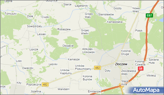 mapa Wilkołek Unikowski, Wilkołek Unikowski na mapie Targeo