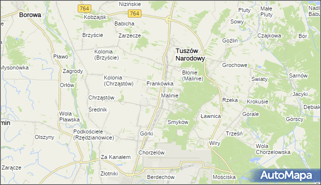 mapa Malinie gmina Tuszów Narodowy, Malinie gmina Tuszów Narodowy na mapie Targeo