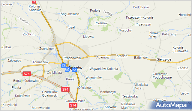 mapa Adamów gmina Opatów, Adamów gmina Opatów na mapie Targeo
