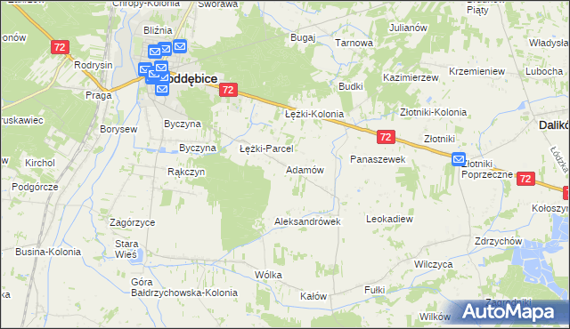 mapa Adamów gmina Poddębice, Adamów gmina Poddębice na mapie Targeo