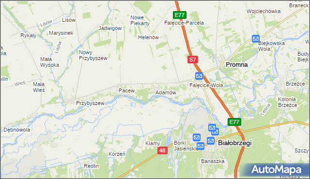 mapa Adamów gmina Promna, Adamów gmina Promna na mapie Targeo