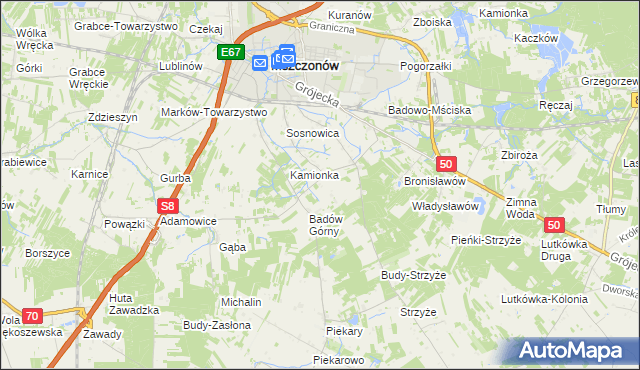 mapa Adamówek gmina Mszczonów, Adamówek gmina Mszczonów na mapie Targeo