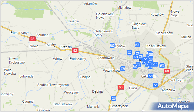 mapa Adamowice gmina Kutno, Adamowice gmina Kutno na mapie Targeo