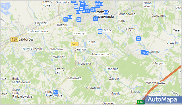 mapa Adamowizna gmina Grodzisk Mazowiecki, Adamowizna gmina Grodzisk Mazowiecki na mapie Targeo