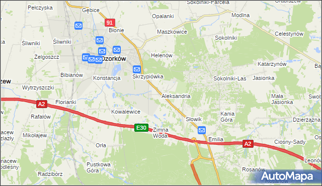 mapa Aleksandria gmina Ozorków, Aleksandria gmina Ozorków na mapie Targeo