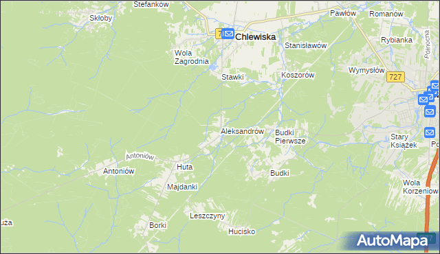 mapa Aleksandrów gmina Chlewiska, Aleksandrów gmina Chlewiska na mapie Targeo