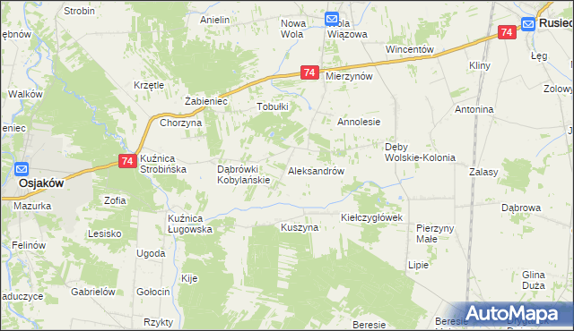 mapa Aleksandrów gmina Rusiec, Aleksandrów gmina Rusiec na mapie Targeo