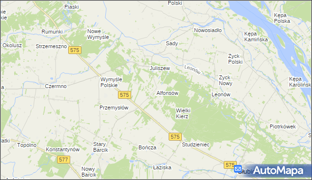 mapa Alfonsów gmina Słubice, Alfonsów gmina Słubice na mapie Targeo