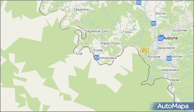 mapa Andrzejówka gmina Muszyna, Andrzejówka gmina Muszyna na mapie Targeo