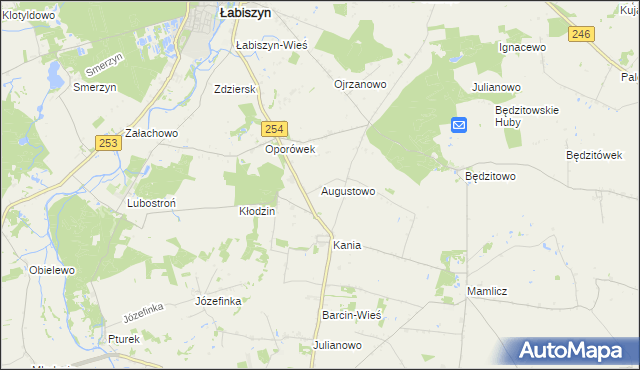 mapa Augustowo gmina Barcin, Augustowo gmina Barcin na mapie Targeo