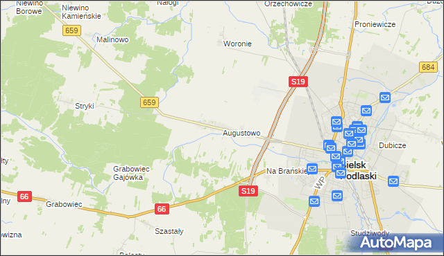 mapa Augustowo gmina Bielsk Podlaski, Augustowo gmina Bielsk Podlaski na mapie Targeo