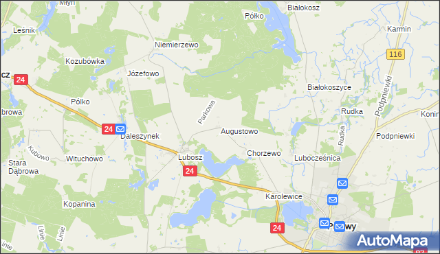 mapa Augustowo gmina Kwilcz, Augustowo gmina Kwilcz na mapie Targeo