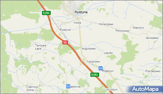 mapa Augustowo gmina Rydzyna, Augustowo gmina Rydzyna na mapie Targeo