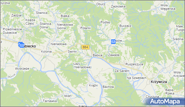 mapa Babice gmina Krzywcza, Babice gmina Krzywcza na mapie Targeo