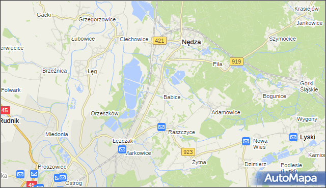 mapa Babice gmina Nędza, Babice gmina Nędza na mapie Targeo