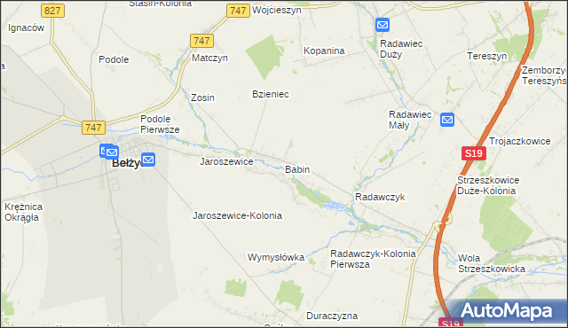 mapa Babin gmina Bełżyce, Babin gmina Bełżyce na mapie Targeo