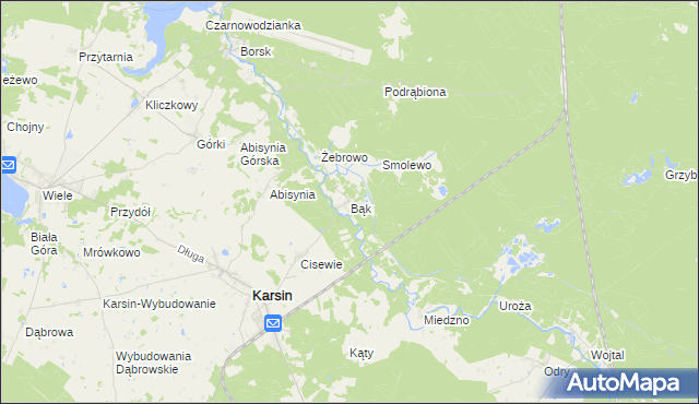 mapa Bąk gmina Karsin, Bąk gmina Karsin na mapie Targeo