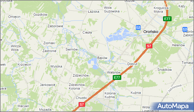 mapa Bąków gmina Orońsko, Bąków gmina Orońsko na mapie Targeo