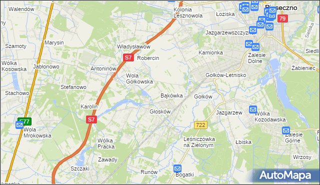 mapa Bąkówka gmina Piaseczno, Bąkówka gmina Piaseczno na mapie Targeo