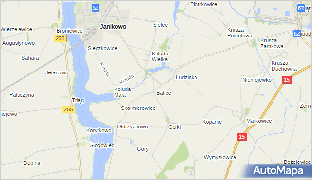 mapa Balice gmina Janikowo, Balice gmina Janikowo na mapie Targeo