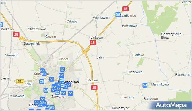 mapa Balin gmina Inowrocław, Balin gmina Inowrocław na mapie Targeo