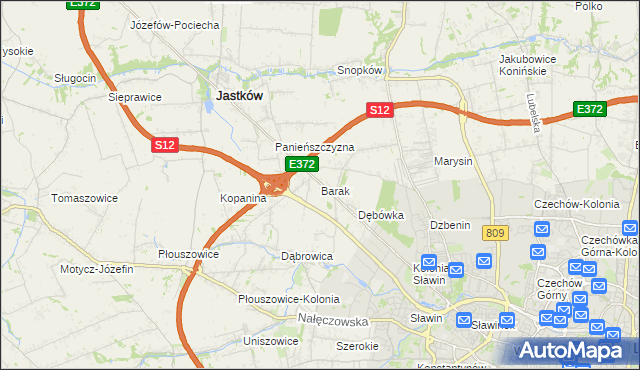 mapa Barak gmina Jastków, Barak gmina Jastków na mapie Targeo