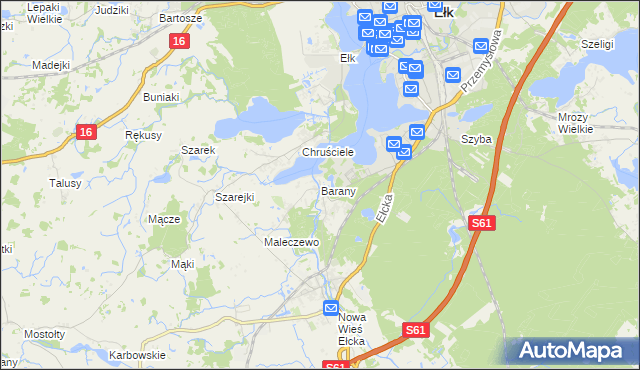 mapa Barany gmina Ełk, Barany gmina Ełk na mapie Targeo