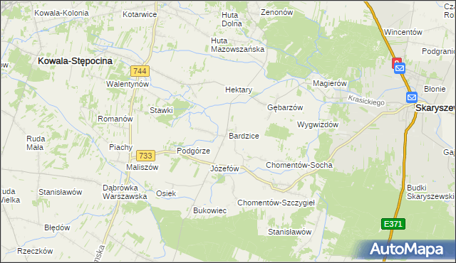 mapa Bardzice, Bardzice na mapie Targeo