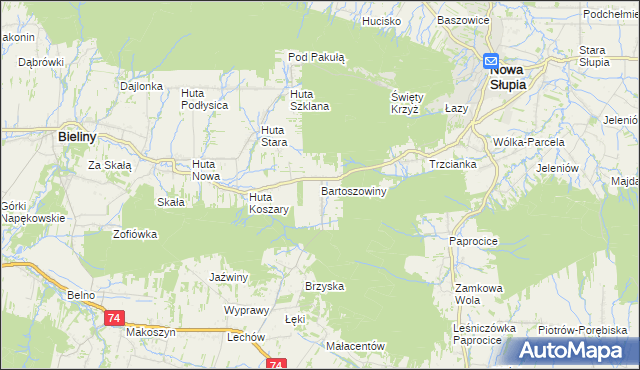 mapa Bartoszowiny, Bartoszowiny na mapie Targeo