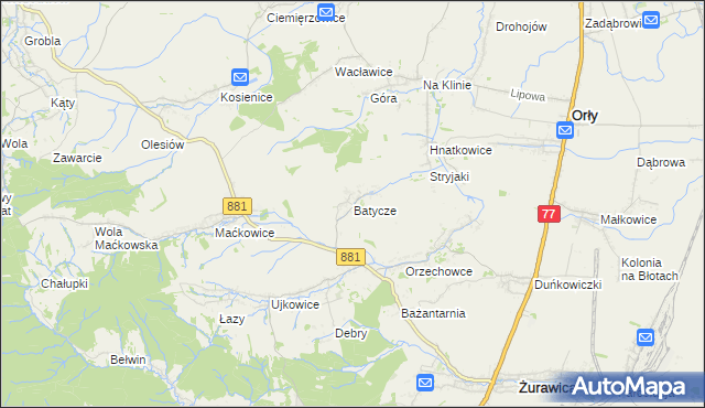 mapa Batycze, Batycze na mapie Targeo