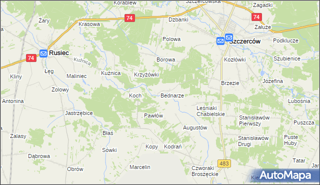 mapa Bednarze gmina Szczerców, Bednarze gmina Szczerców na mapie Targeo