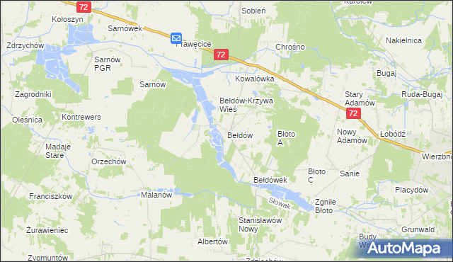 mapa Bełdów, Bełdów na mapie Targeo