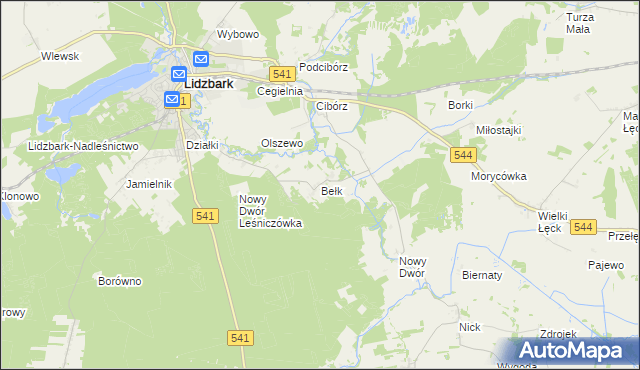 mapa Bełk gmina Lidzbark, Bełk gmina Lidzbark na mapie Targeo
