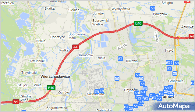 mapa Biała gmina Tarnów, Biała gmina Tarnów na mapie Targeo