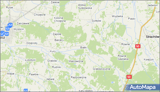 mapa Białki gmina Tłuszcz, Białki gmina Tłuszcz na mapie Targeo