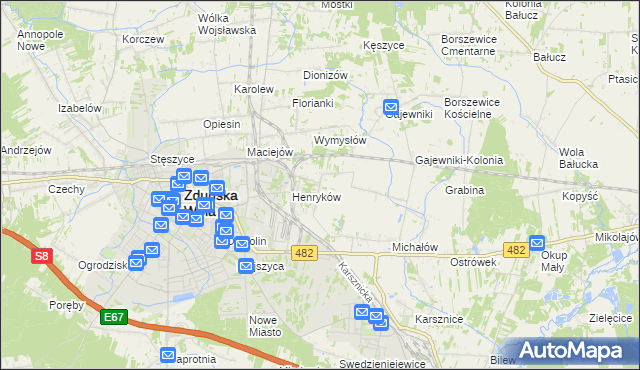 mapa Biały Ług gmina Zduńska Wola, Biały Ług gmina Zduńska Wola na mapie Targeo