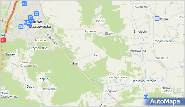 mapa Biel gmina Ostrów Mazowiecka, Biel gmina Ostrów Mazowiecka na mapie Targeo