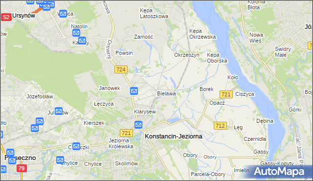 mapa Bielawa gmina Konstancin-Jeziorna, Bielawa gmina Konstancin-Jeziorna na mapie Targeo