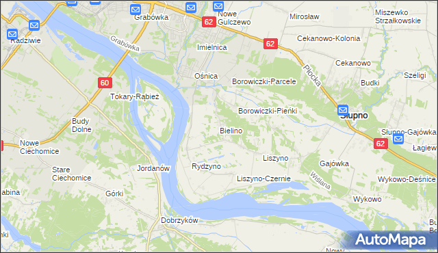 mapa Bielino gmina Słupno, Bielino gmina Słupno na mapie Targeo