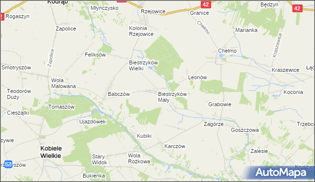 mapa Biestrzyków Mały, Biestrzyków Mały na mapie Targeo