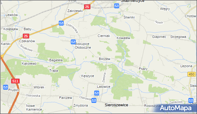 mapa Bilczew gmina Sieroszewice, Bilczew gmina Sieroszewice na mapie Targeo