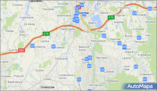 mapa Bładnice Dolne, Bładnice Dolne na mapie Targeo