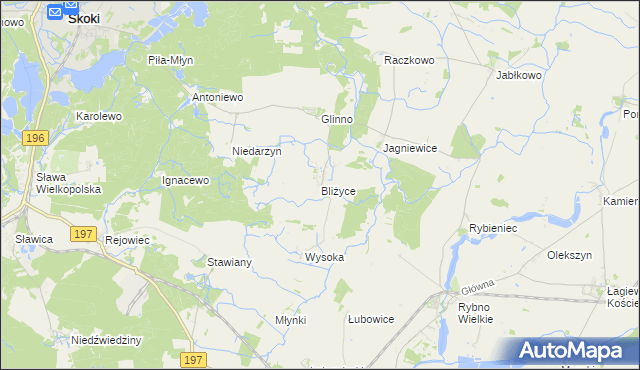 mapa Bliżyce gmina Skoki, Bliżyce gmina Skoki na mapie Targeo