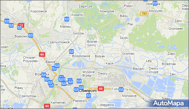 mapa Bobrek gmina Chełmek, Bobrek gmina Chełmek na mapie Targeo