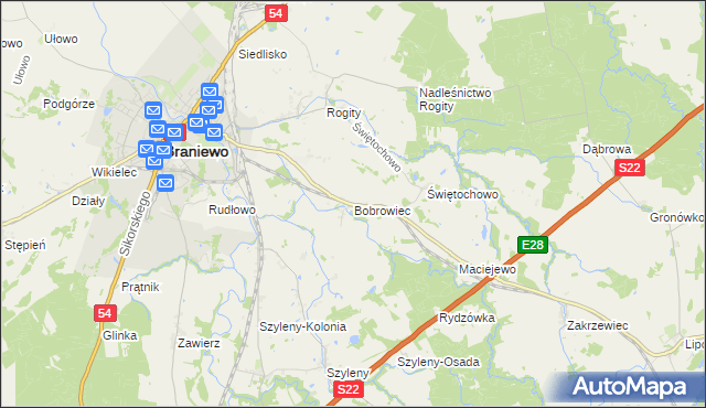 mapa Bobrowiec gmina Braniewo, Bobrowiec gmina Braniewo na mapie Targeo