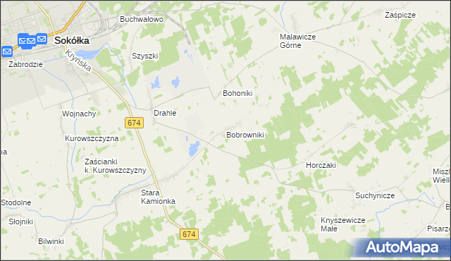 mapa Bobrowniki gmina Sokółka, Bobrowniki gmina Sokółka na mapie Targeo